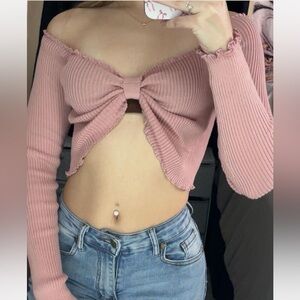 Dusty Pink Ribbed Crop Top